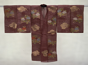 Maiginu Garment (Noh Costume) Hydrangea and cloud design on purple ground
