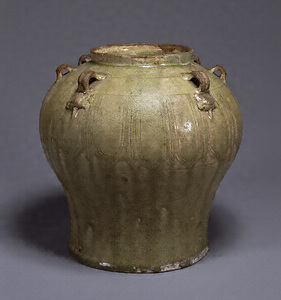 Jar with Six Lugs Celadon glaze with carved lotus petals design