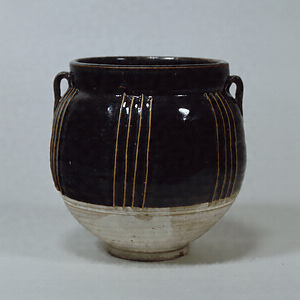 Jar with Two Handles Black glaze with white ribs