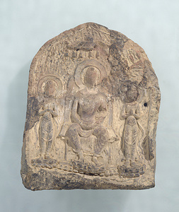 Clay Relief Tile with an Image of a Buddha Triad