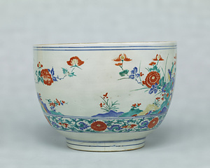 Large Deep Bowl with Birds and Flowers, Porcelain with overglaze enamel