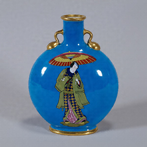 Decorative Flat Jar Japanese life and customs design on blue ground