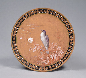 Dish Bird design in overglaze enamel