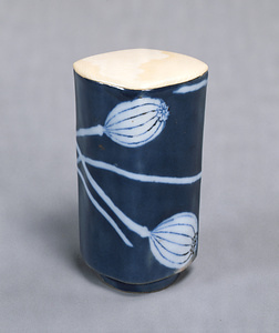 Sake Cup Light blue glaze with poppy design
