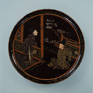 Tray with Chinese Figures, Lacquered wood with litharge painting