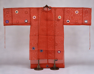 Ho Outer Robe (Bugaku costume) For Bairo role/ Foral roundel desgin on red sha gauze