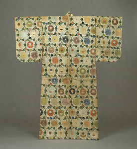 Atsuita Karaori Garment (Noh costume) Chrysanthemum scroll design on white ground