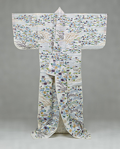 Katabira (Summer garment) Seasonal imagery design on white plain-weave ramie ground
