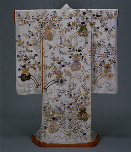 Outer Robe ([Uchikake]) with Flower Carts of Plum, Cherry, Peony, and Chrysanthemum Branches