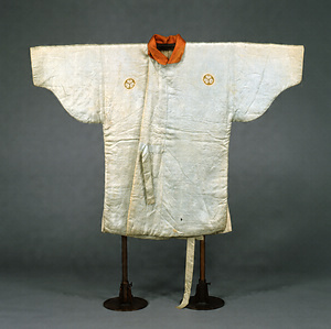 Undergarment for Armor Three-leaves hollyhock crests on light blue figured satin