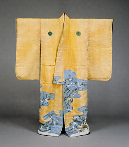 Long-Sleeved Robe ("Furisode") with Thistles and Chrysanthemums on Plain-Weave Silk Ground