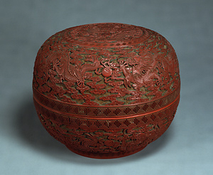 Covered Box Dragons and clouds in red lacquer carving