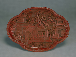Lobed Tray with Figures at a Pavilion