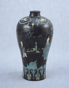 Vase with Figures under Trees Porcelain with raised slip ([fahua]) and enamels