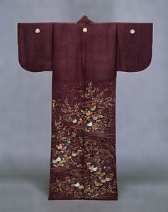 Summer Robe ([Hitoe]) with Flowing Water, Autumn Grasses, and Bell Crickets