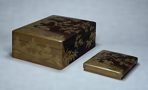 Writing and Paper Boxes with Pines, Bamboo, a Plum Tree, and Cranes