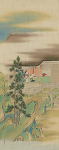 Murasaki Shikibu secluding herself in ishiyamadera temple to write "The Tale of Genji"