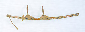 Sword mounting of kazari-tachi type, With mother-of-pearl decoration and gold nashiji lacquer ground.