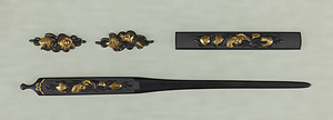 Set of Three Sword Fittings: "Menuki", "Kōgai", and "Kozuka", Design of Shells and Seaweed