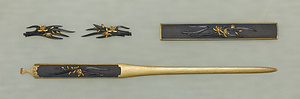 Set of Three Sword Fittings: "Menuki", "Kogai", and "Kozuka", Design of orchids