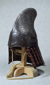 Helmet in the Shape of an "Eboshi" Hat with Purple Lacing and Paulownia Crests