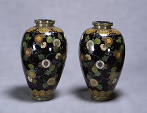 Cloisonne Vases with Chrysanthemums and Vines