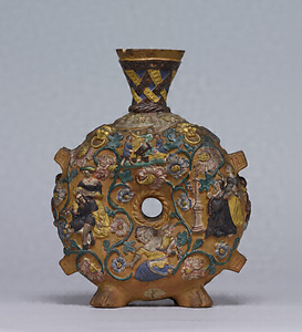 Flattened Jar with Four Feet Figures design in relief with polychromy