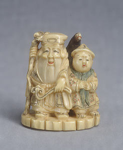 Ivory Netsuke., Shou-lao-ren (god of longevity) and a Chinese boy.