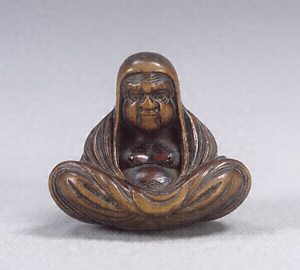 Wood Netsuke., Daruma (Bodhidharma).