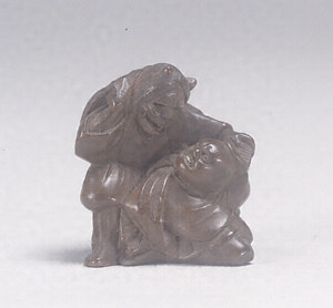 Toggle ("Netsuke") in the Shape of the Noh Play "Autumn-Leaf Viewing"