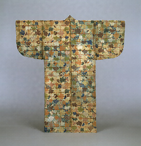[Atsuita] Noh Costume Design of grapevines on a light blue and brown tiered ground