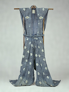 Kamishimo Suit (Noh costume) Stripe and ball design on dark blue ground