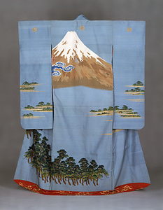 Ｆｕｒｉｓｏｄｅ Garment Mt. Fuji and pine trees at Miho in tapistry weave on light blue ground