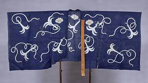 Suo Garment (Kyogen costume) Anchor design on dark blue ramie