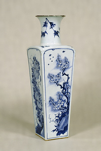 Vase with Flowering Plants, Porcelain with underglaze blue