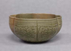 Bowl with Foliate Rim Celadon glaze with phoenix and arabesque design