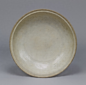 Large Dish White porcelain with incised landscape design