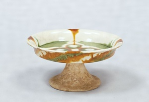 Footed Dish Three-color glaze with floral design