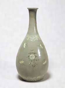 Vase Celadon glaze with chrysanthemum and butterfly  design in inlay