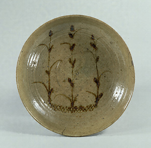Large Bowl with Flowering Plants, Stoneware with underglaze iron oxide