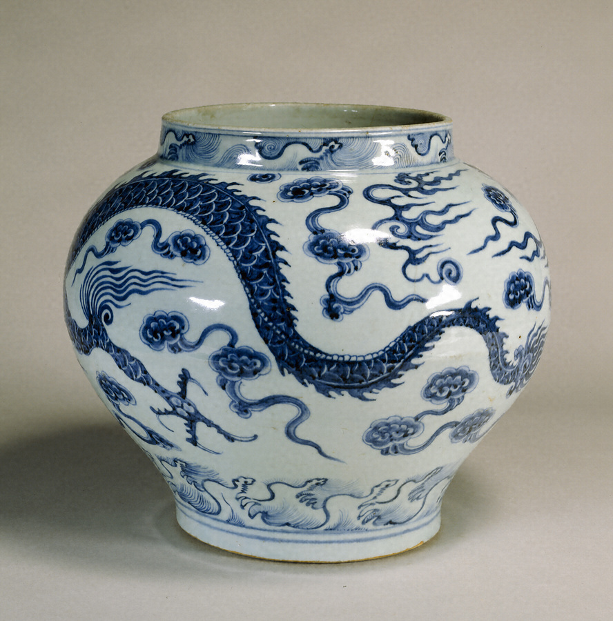 中国古玩 元染 青花 龍紋 大花瓶 高約20cm 唐物 時代物 m98979 - 花瓶