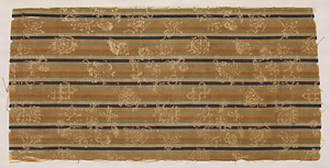 Textile with Auspicious Symbols over Stripes, Named “Konparu's Gold Brocade”