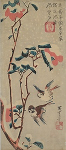 SECCHŪ-TSUBAKI-NI-SUZUME A Camellia and Sparrows in the Snow