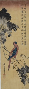 BUDOU-NI-INKO Grapes and a Parakeet