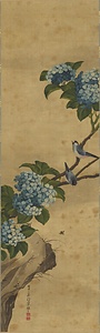 紫陽花文鳥図