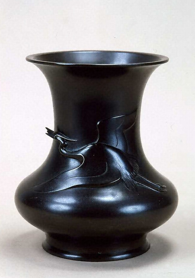 鋳銅花瓶 本保桂泉 作 銀象嵌 華粧 （花器） - 花瓶