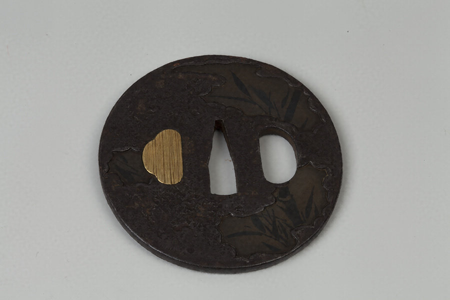 独創的 木瓜形 真鍮地 銅 ○金銀象嵌 3 鍔 二点 箱入 鶴と植物図 眼鏡 