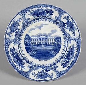 藍絵ホワイトハウス図皿