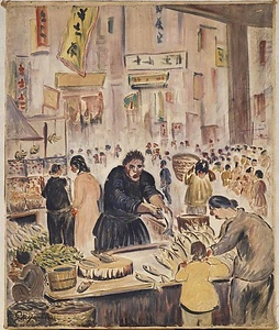 油彩中国市場風景