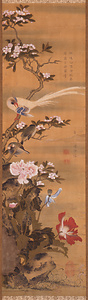 海棠芥子綬帯鳥図